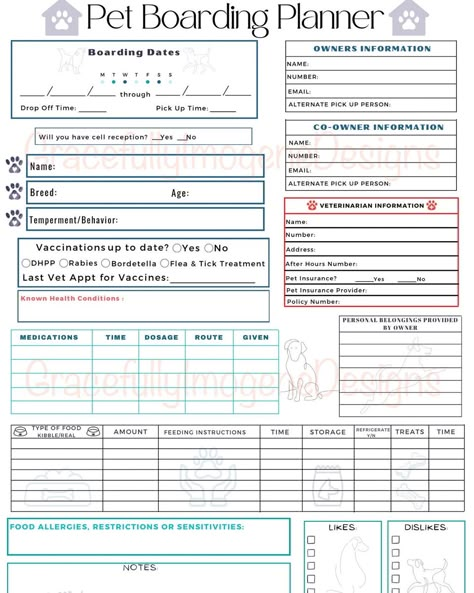 Make boarding your pet a little easier with this pet boarding planner page Dog Boarding At Home, Dog Boarding Suites, Small Dog Boarding Ideas, Starting A Dog Boarding Business, Pet Boarding Ideas, Pet Boarding Business Ideas, Doggie Daycare Ideas, Doggy Daycare Ideas, Doggy Daycare Business