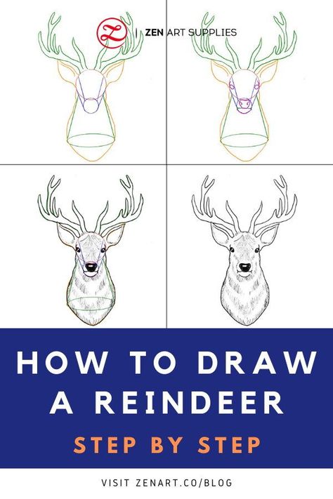 Easy Reindeer Drawing, Draw A Reindeer, Deer Drawing Easy, Mouth Drawing Reference, Reindeer Drawing, Watercolor Christmas Cards Diy, Beautiful Pencil Drawings, Deer Drawing, Reindeer Head