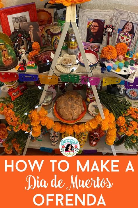 How to Make a Day of the Dead Ofrenda altar. #DayoftheDead #DiaDeMuertos #Ofrenda How To Make Ofrenda, Ofrenda At Wedding, Making An Ofrenda, Day Of The Dead Ofrenda Altars, Day Of The Dead Altar Diy, Day Of The Dead Altar Ideas, How To Make An Ofrenda, Simple Ofrenda Ideas, How To Make An Altar