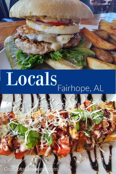 Locals Fairhope offers delicious food, and a great atmosphere and is one of our favorite places to eat in Fairhope, Al. Texas Restaurants, Best Pasta Dishes, French Roll, Fairhope Al, Burger Menu, Orange Beach Alabama, Happy Hour Specials, Buffalo Mozzarella, Burger Toppings