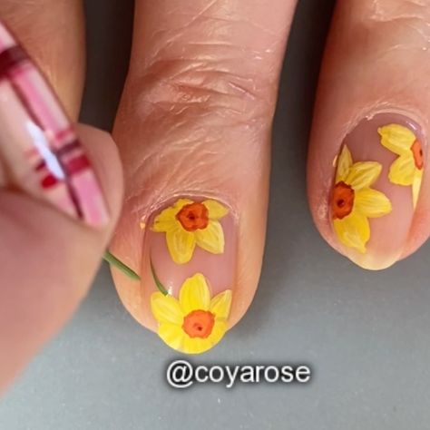 Nails Daffodil, Daffodil Nail Designs, Daffodil Nails, Grad Nails, Nails March, Acrylic Craft Paint, Craft Paint, Art Nails, Youtube Link