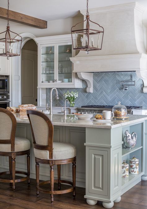 FRENCH COUNTRY INSPIRED — Lisa G Interior Design Blue French Country Kitchen, French Country Kitchen Island, French Country Style Kitchen, Blue French Country, Country Kitchen Island, Country French Home, French Country Interior, French Country Kitchen Designs, Florida Interior Design