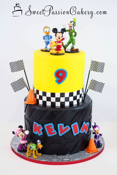 Mickey & the Roadster Racer Cake  www.sweetpassioncakery.com Mickey And The Roadster Racers Cake, Mickey Roadster Racers Birthday Cake, Mickey Roadster Racers Party, Motocross Cake, Mickey Roadster Racers Birthday, Mickey Mouse Birthday Theme, Mickey Mouse Bday, Mickey Cakes, Mickey Birthday Party