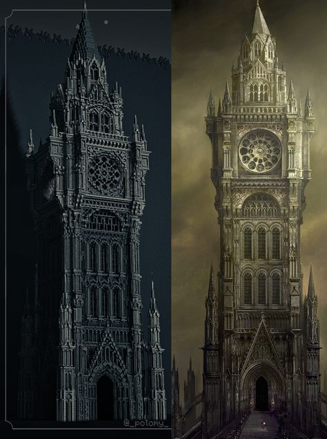 Astral Clocktower, Minecraft Castle Designs, Gothic Style Architecture, Castle Project, Minecraft Farm, Dark Castle, Minecraft Castle, Gothic Castle, Minecraft Medieval