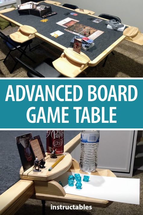 Folding Game Table Diy, Gaming Table Topper Diy, Table Top Game Room, Diy Game Table How To Build, D&d Table Gaming, Diy Gaming Table Plans, Board Game Dining Table, Diy Game Table Ideas, Board Game Table Ideas