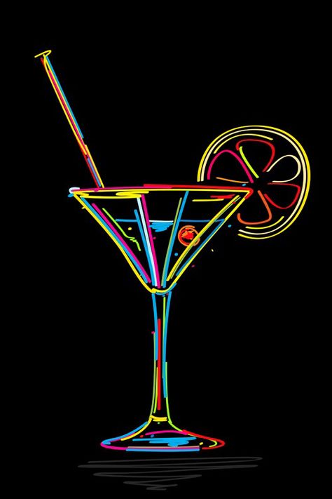 Cocktail Illustration, Bar Logo, Cocktail Art, Neon Aesthetic, Bar Art, Neon Art, Chalkboard Art, Cocktail Glass, Bar Drinks