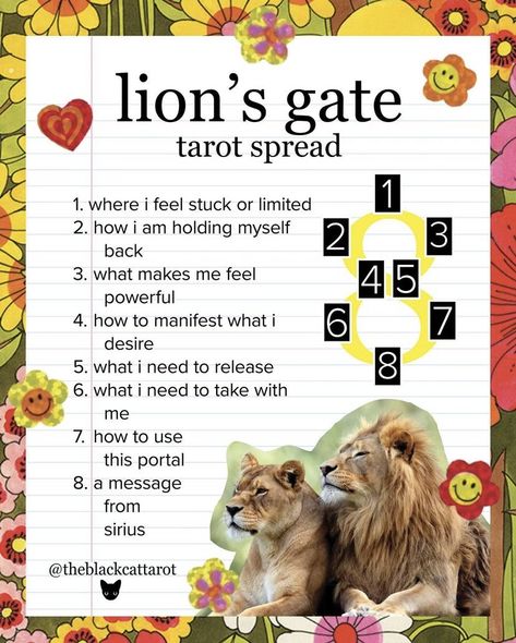 Lionsgate Tarot Spread, Lionsgate Portal Tarot Spread, Lion's Gate Portal Tarot Spread, Lions Gate Tarot Spread, Tarot Card Layouts, Tarot Reading Spreads, Lions Gate, Learning Tarot Cards, Tarot Card Spreads