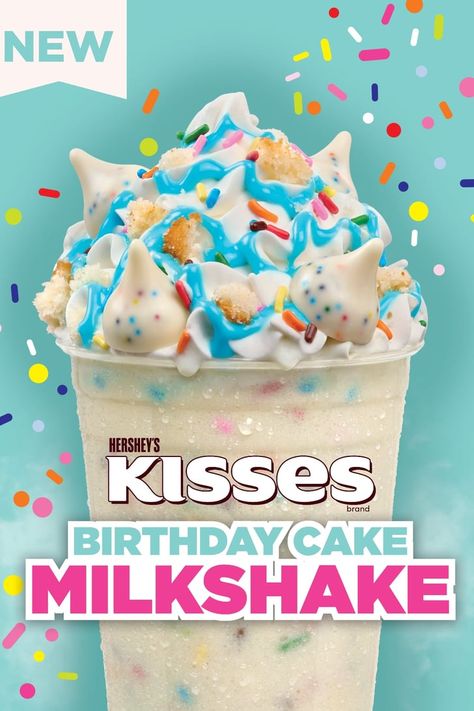 Hershey's Has New Birthday Cake and Key Lime Pie Milkshakes Birthday Milkshakes, Ice Cream Shakes Milkshakes Recipes, Birthday Cake Milkshake Recipe, Over The Top Milkshakes, Birthday Cake Milkshake, Milkshake With Sprinkles, Milkshake Flavours, Birthday Kiss, Cake Branding