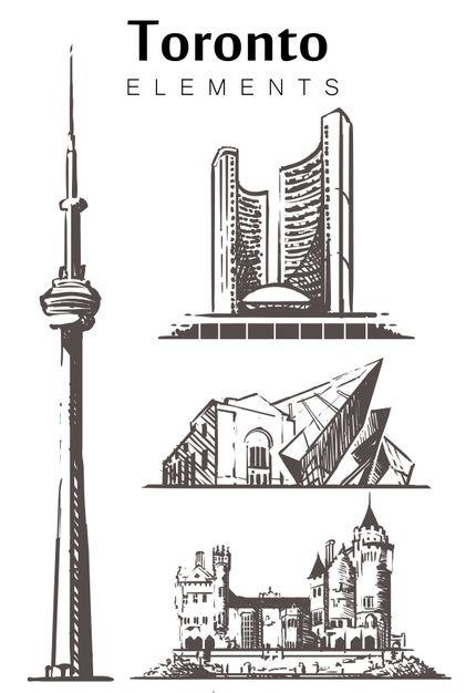 Symbol Ideas, Toronto Tattoo, Technical Art, Toronto Art, Toronto Photography, Toronto Skyline, Modern Skyscrapers, Ukulele Lesson, Black And White Vector