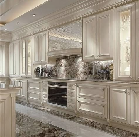 Modular Kitchen Cabinets Colour Combinations, Neoclassical Kitchen, Luxurious Kitchens, Luxury Kitchen Decor, Loft Style Bedroom, Classic Kitchen Design, Luxury Italian Furniture, Kitchens Luxury, Dream Kitchens Design