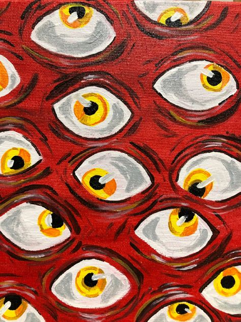 Scary Eye Painting, Halloween Eye Drawing, Grunge Painting Ideas Easy, Weird Core Painting, Yarn Painting Art Ideas, Funky Paintings Canvas Easy, Emo Painting Ideas, Weirdcore Painting, Distortion Art Drawing