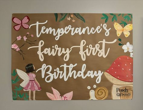 Step into the magic with our new fairy garden-themed banner! ✨🧚 This just might be one of our favorites yet. ‘Fairy First’ is the absolute cutest theme for a first birthday celebration! Easy online ordering and daily nationwide shipping. #fairyfirstbirthday #fairybirthday #fairygarden #birthdaytheme #partydecorations Painted Banner, Paint Font, Birthday Painting, Cute Themes, Fairy Birthday, Custom Banners, Font Types, Garden Inspired, Brown Paper