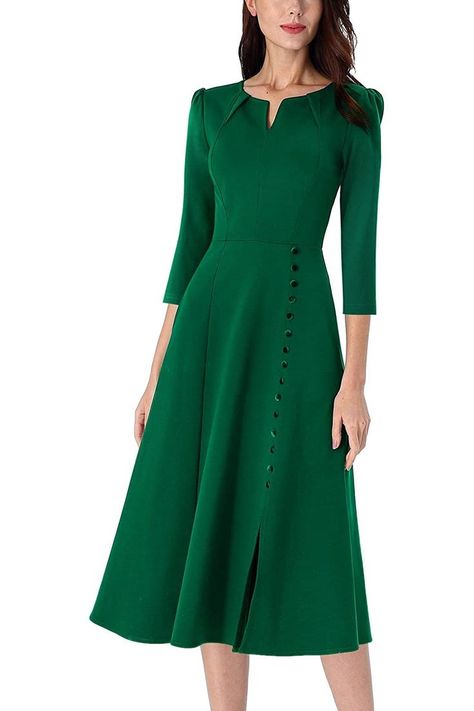 VFSHOW Pleated Pockets Buttons Business Bodycon Dress Formal Classy, Silk Bodycon Dress, Women Office Outfits, Midi Outfits, Office Attire Women, Pleated Neck, Bodycon Dress Formal, Midi Dress Style, Office Business