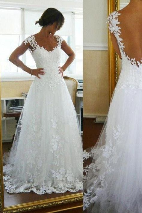 Amazing A-Line Wedding Dress,Lace Wedding Dresses,White Straps Wedding Dress for Bridal,See-through Sleeveless Wedding Gowns,N125 #countrywedding Sleeveless Wedding Gown, Honey Dress, Wedding Dresses Near Me, Long Wedding Dress, Open Back Wedding Dress, Wedding Dresses 2018, Wedding Dresses With Straps, Back Wedding Dress, Applique Wedding