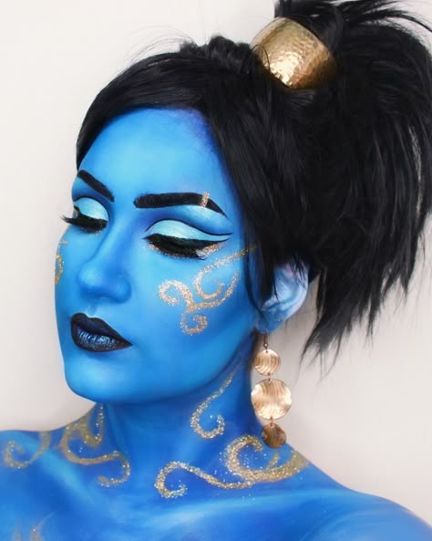 Halloween Makeup Disney, Genie Makeup, Cosplay Face Paint, Aladdin Makeup, Disney Halloween Makeup, Disney Character Makeup, Creepy Halloween Makeup, Theatre Makeup, Disney Makeup