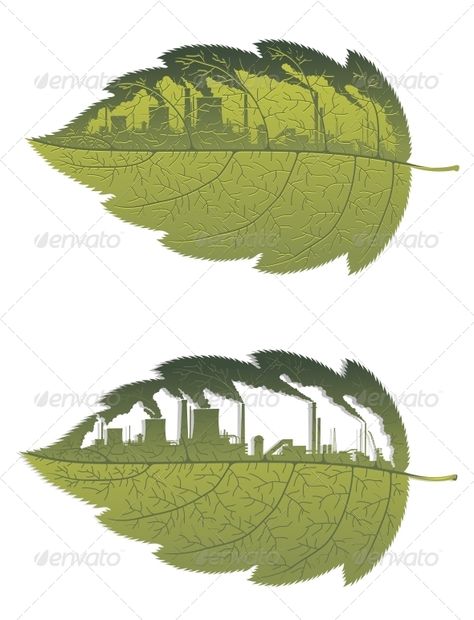 Green Leaf with Factory Building Clay Roofs, Clay Roof Tiles, Factory Building, Leaf Drawing, Green Architecture, Wedding Labels, Urban Environment, Leaf Art, Green Building