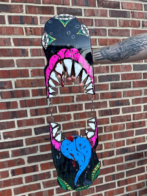 Custom Skateboard Deck Deep Sea Monster Vibes Skateboard Art Design Ideas, Cool Skateboard Decks, Skateboard Design Ideas, Skate Deck Art, Backyard Skatepark, Skateboard Artwork, Skateboard Furniture, Skateboard Ideas, Custom Skateboard Decks