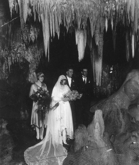 earlyScab on Instagram: “The wedding of Frank Hansford and Fairy Moon at the “Crystal Altar” in Fairy Cave, Buchan, Gippsland - Australia. 14th April 1930.…” Goth Wedding, Southern Gothic, A Series Of Unfortunate Events, Gothic Wedding, Memento Mori, Vintage Photography, Adventure Time, Old Photos, Vintage Wedding