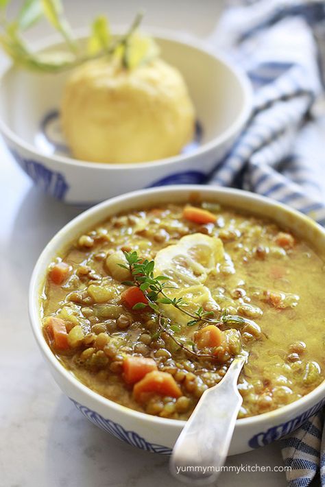 Lemon Lentil Soup Recipe, Lemony Lentil Soup, Lemon Lentil Soup, Lemon Lentil, One Pot Vegetarian, Lentil Soup Recipe, Plant Based Soups, Mom Recipes, Lentil Soup Recipes