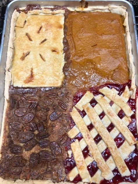 Cookie Sheet Apple Pie, 4 Thanksgiving Pies On One Sheet Pan, 4 Flavor Sheet Pan Pie, Four Flavor Sheet Pan Pie, Pie Sheet Pan, Sheet Pan Apple Pie, Pan Apple Pie, Sheet Pan Pie, Pumpkin Pie 9x13 Pan