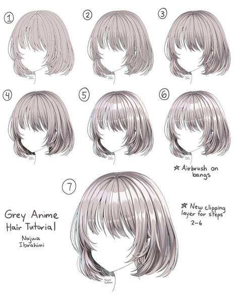 Najwa on Instagram: “Here's a condensed version of my anime hair shading tutorials (plus some other hair shading references)! Hope it helps ✨Let me know what…” How To Color Anime Hair, How To Shade Anime Hair, How To Draw Bangs, How To Shade Hair, Hair Coloring Tutorial, Shading References, Shading Reference, Hair Shading, Anime Hair Color