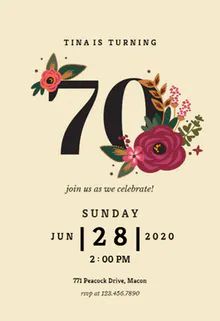 70th Birthday Invitation Templates (Free) | Greetings Island 70th Birthday Party Ideas For Mom, 70th Birthday Ideas For Mom, Simple First Birthday, Milestone Birthday Invitations, Birthday Invitation Design, Birthday Party Invitation Wording, 70th Birthday Party, 40th Birthday Party Invites, 70th Birthday Invitations