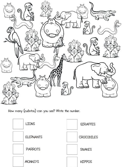 Wild Animals Worksheets For Kindergarten, Wild Animals Kindergarten, Zoo Animals Worksheet, Zoo Animals Activities, Zoo Animal Activities, Zoo Theme, Animal Worksheets, Fun Worksheets, English Activities