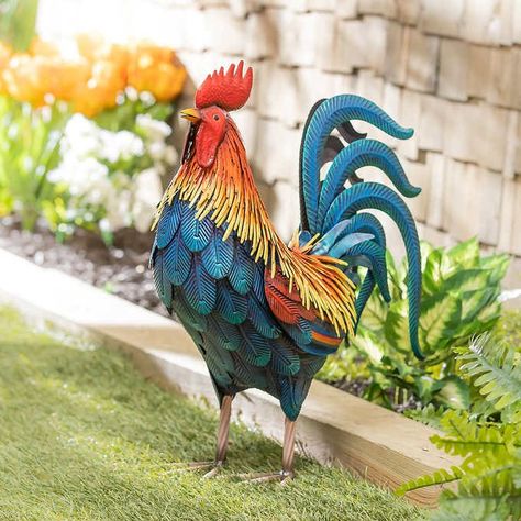 Rooster Garden, Rooster Statue, Eagle Statue, Metal Raised Garden Beds, Metal Rooster, Outdoor Garden Statues, Handmade Statue, Lawn Ornament, Chicken Decor