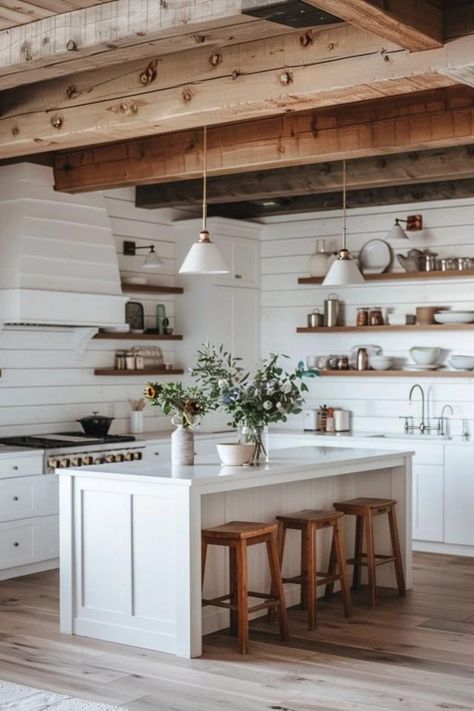 Chic Shiplap Kitchen Ceiling Ideas for Your Home Shiplap On Kitchen Island, Vertical Shiplap Kitchen, Shiplap Tray Ceiling, Shiplap Kitchen, Industrial Minimalist, Cozy Basement, Installing Shiplap, Shiplap Ceiling, Modern Appliances