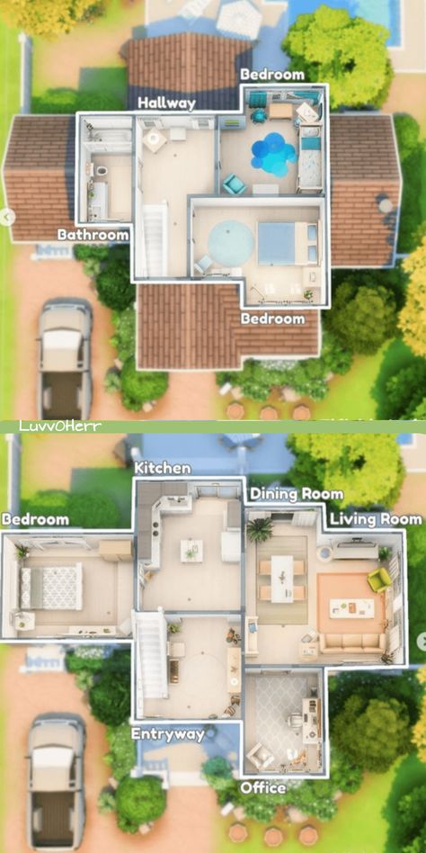 Sims 4 Double layer home Sims 4 Family House, Casas The Sims Freeplay, Sims 4 Houses Layout, Lotes The Sims 4, Sims Freeplay Houses, Small House Layout, Sims 4 House Plans, Sims 4 House Building, Tiny House Layout