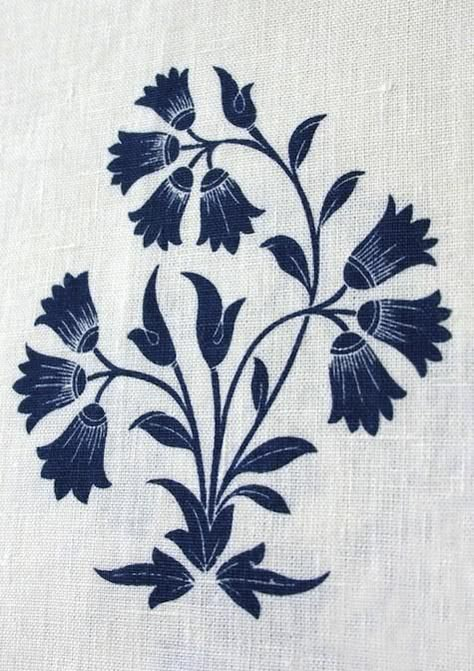 Fabrics & Linens: British Raj Prints from Borderline Fabric Inspiration, 자수 디자인, Textile Patterns, Textile Prints, White Fabric, Surface Pattern Design, Fabric Painting, Floral Motif, Blackwork