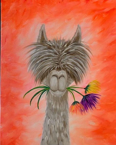 Llama Painting, Pinots Palette, Painting Canvases, Simple Acrylic Paintings, Happy Paintings, Paint And Sip, Camping Art, Painting Class, To Laugh