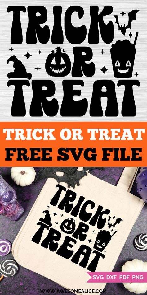 Download our free Trick or Treat SVG to add a festive touch to your Halloween crafts! Perfect for Cricut and Silhouette, this design is ideal for creating custom trick-or-treat bags, spooky decorations, and Halloween-themed apparel. Make your Halloween extra special with this easy-to-use, fun design! Diy Halloween Food, Spooky Halloween Crafts, Trick Or Treat Svg, Spooky Decorations, Diy Home Accessories, Cricut Halloween, Trick Or Treat Bags, Spooky Decor, Cricut Tutorials