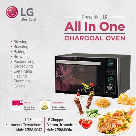 LG brings to you its range of Convection Microwave Ovens, which pushes the boundaries on microwave cooking and brings along healthier and versatile cooking. Call now: 7356610014 - LG Shoppe, Pattom 7356610073 - LG Shoppe, Karamana #LGShoppeTrivandrum #LGShoppe #Trivandrum #LGPattom #LGKaramana #LG #Convection #MicrowaveOven Conventional Oven Recipes, Lg Microwave, Convection Microwave, Microwave Convection Oven, Microwave Cooking, Conventional Oven, Microwave Ovens, Oven Recipes, Convection Oven