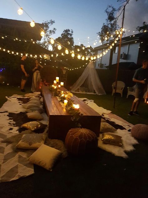 Backyard Bonfire Party, Outside Birthday Parties, Birthday Ideas For Men, Bonfire Birthday Party, Outside Birthday, Bonfire Birthday, Boho Garden Party, Bohemian Birthday, Boho Party Decorations