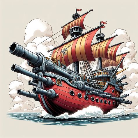 Image Creator Pirate Ships Concept Art, Fantasy Pirate Ship Art, Fantasy Ship Designs, One Piece Boat Pirate Ships, One Piece Pirate Ship, One Piece Boat, Fantasy Pirate Ship, Fantasy Boat, Pirate Ship Design