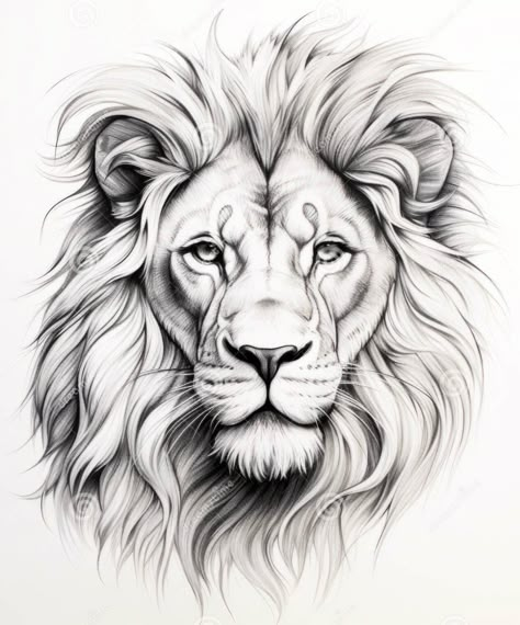 Lion Pencil Art, Lion Tattoo Line, Lion Sketch Pencil, Lion Tattoo Stencil Drawings, Lion Face Tattoo Design, Lion Drawing Sketches, Half Lion Tattoo, Lion Head Tattoo Design, Che Guevara Tattoo