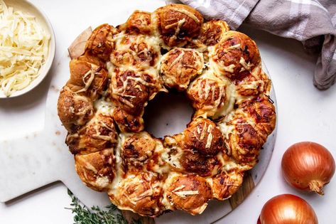 Best French Onion Monkey Bread Recipe | Food Network Canada Monkey Bread Recipe, Bread Dishes, Food Network Canada, Homemade Dough, Bread Appetizers, French Classic, Trending Recipes, Sweet Breads, Monkey Bread