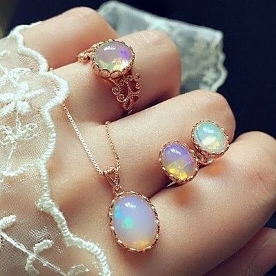 3 pieces / set of natural opal jewelry set crystal gemstone pendant necklace earrings ring set high jewelry | Wish Natural Opal Jewelry, Opal Jewelry Set, Tiffany Jewelry, Women's Jewelry Sets, Crystal Necklace Pendant, Wedding Jewelry Sets, Opal Pendants, Opal Necklace, Opal Jewelry