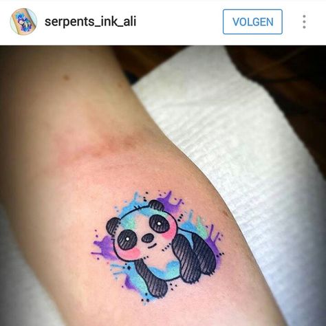 Have this watercolor splash behind my panda idea. Panda Watercolor Tattoo, Tattoos Panda, Panda Bear Tattoos, Cute Henna Tattoos, Panda Tattoo, Skeleton Hand Tattoo, Henna Tattoo Designs Simple, Bear Tattoo, Shoulder Tattoos For Women