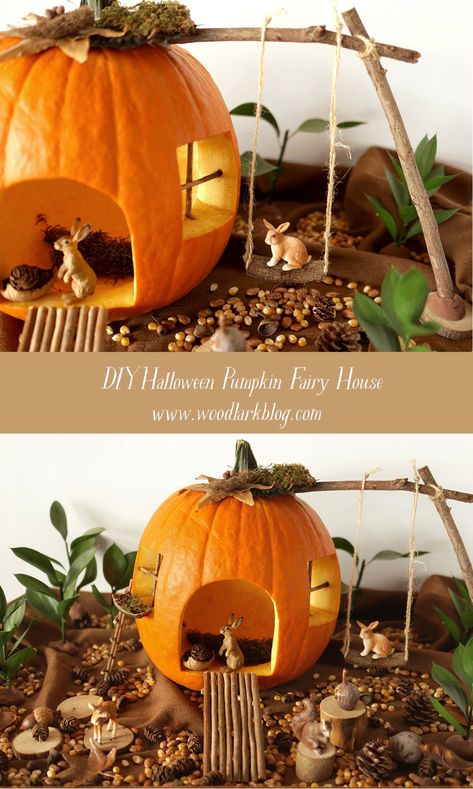 DIY Halloween Pumpkin Fairy House – Woodlark – Woodlark Blog Fairy House Pumpkin Carving, Pumpkin Inspo, Pumpkin Fairy House, Pumpkin Fairy, Spooky Halloween Crafts, Halloween Pumpkin Diy, Autumn Diy, Pumpkin Contest, Pumpkin Carving Ideas