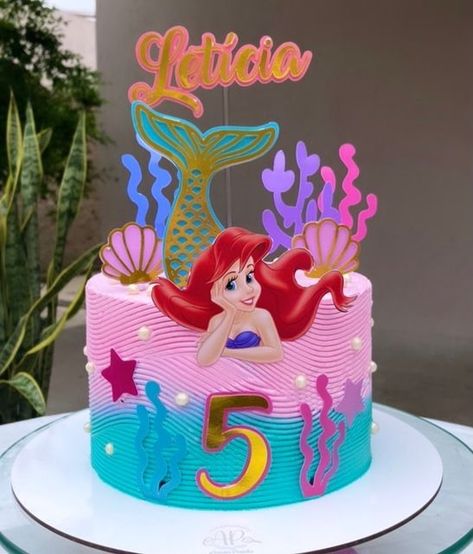 Simple Mermaid Cake, Bolo Ariel, Ballerina Birthday Cake, Little Mermaid Birthday Cake, Mermaid Birthday Party Food, Little Mermaid Cake, Ariel Cake, Cactus Cake, Little Mermaid Cakes