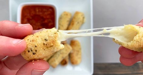 Best Keto Air Fryer Mozzarella Sticks | Exclusive Hip2Keto Recipe Keto Mozzarella Sticks, Fat Head Pizza Crust, Cauliflower Pizza Crust Recipe, Chocolate Frosty, Keto Air Fryer, Cheese Brands, Dip Sauce, Pizza Crust Recipe, Cauliflower Crust Pizza