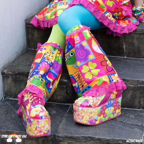 Cybr Grl, Cute Leg Warmers, Cute Leg, Colorful Doodles, Kawaii Leg Warmers, Decora Fashion, Japanese Clothing Brands, Acdc Rag, Walking Outdoors