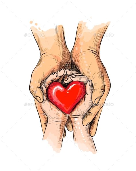 Adult and Child Hands Holding Red Heart #Hands, #Child, #Adult, #Heart Blood Donation Posters, Hands Holding Heart, Mother Daughter Art, World Heart Day, Mother Art, Heart Hands Drawing, Hands Holding, Heart Drawing, Heart Day