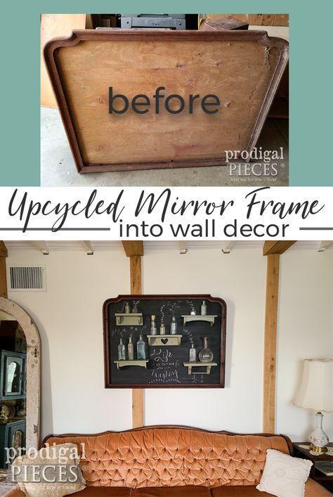 Grab that broken mirror and upcycle the frame into something more. DIY details at Prodigal Pieces | prodigalpieces.com #prodigalpieces #farmhouse #home #homedecor #chalkboard Upcycled Mirror Frame, Functional Wall Decor, Upcycled Mirror, Chalkboard Mirror, Upcycle Mirror, Make A Chalkboard, Broken Mirror, Free Furniture, Chalkboard Wall