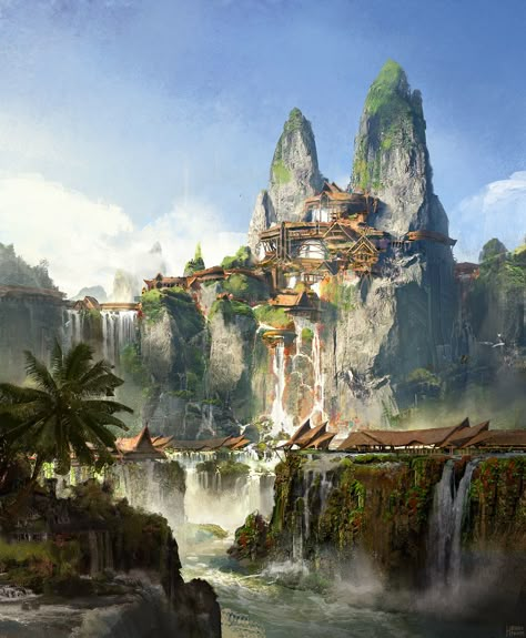 Bangunan Minecraft, Location Inspiration, Landscape Concept, Fantasy City, Fantasy Castle, Biome, Fantasy Setting, Fantasy Places, Futuristic City