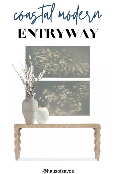 Coastal Console Table, Interior Entryway Ideas, Coastal Entryway Ideas, Console Tables Entryway, Minimalist Entryway, Coastal Entryway, Console Table Styling, Transitional Home Decor, California Modern