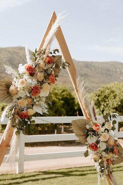 Wooden Triangle Arch, Jordan Rose, Sedona Wedding, Wedding Arch Flowers, Wedding Altars, Arch Flowers, Arch Decoration Wedding, Rose Photo, Boho Wedding Decorations