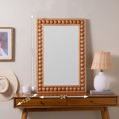 The beautiful wall mirror features an intricate, hand-finished frame. This piece is sure to add a statement to a space of any style. | Birch Lane™ Janna Accent Mirror 36.0 x 24.0 in, Glass | Home Decor | C100664276 | Wayfair Canada Accent Mirror Wall, Beautiful Mirror, Modern Mirror Wall, Bead Frame, Honey Oak, White Oak Wood, Wood Wall Mirror, Beautiful Mirrors, Framed Mirror